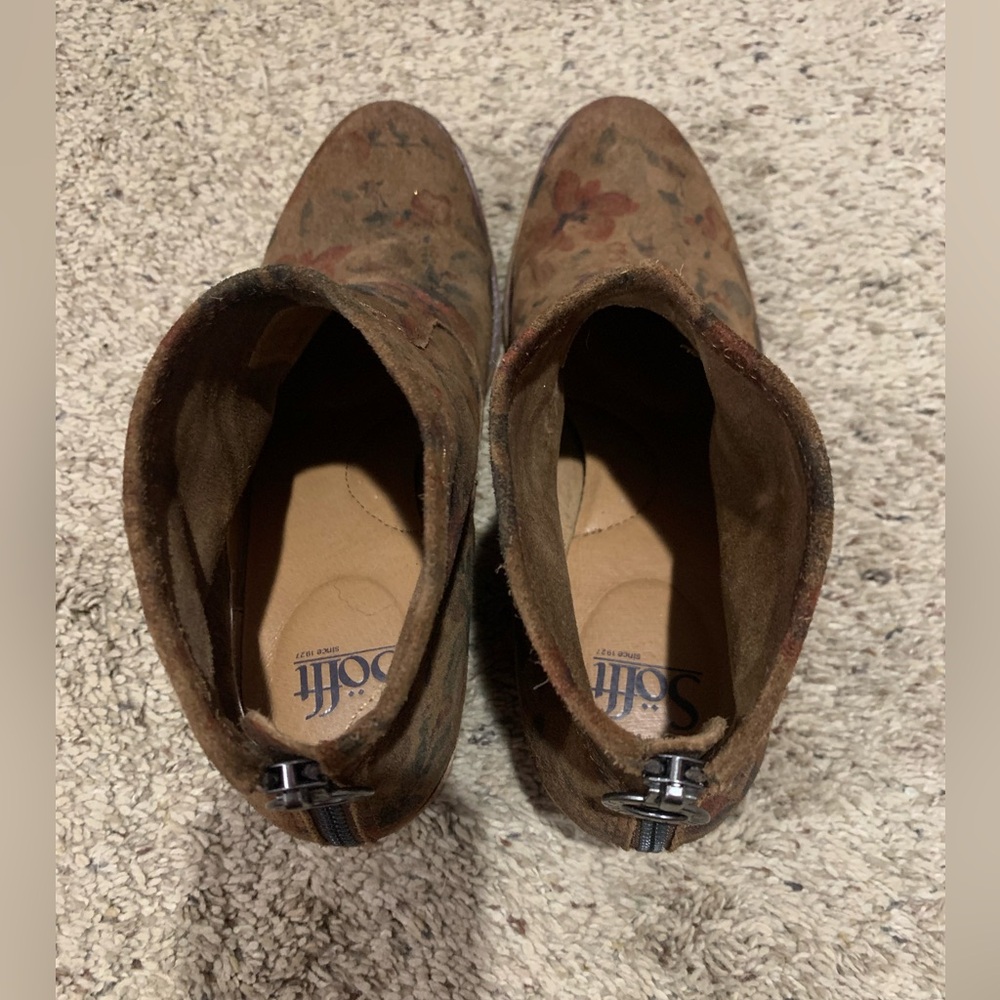 Sofft Brown Suede Ankle Booties with Subtle Floral Print - Picture 6 of 7